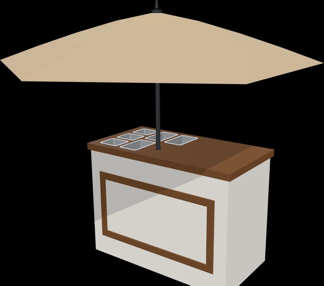 Barra de snack de CMH con sombrilla e insertos de acero, vista en 3D